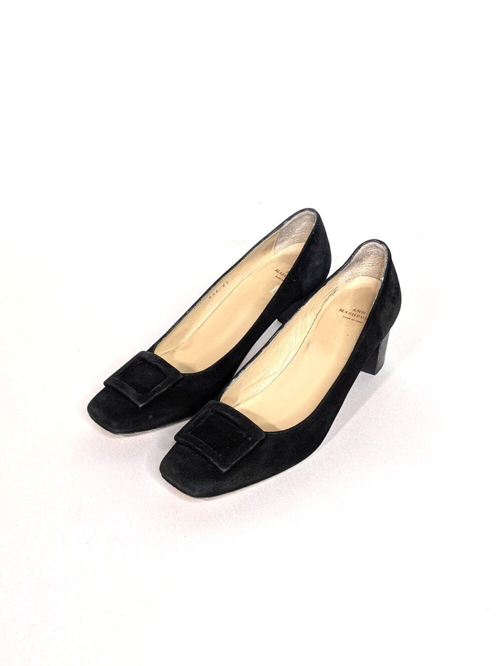 Ann Mashburn Black Suede Buckle Pumps Heels Italy 41 US 10.5 11 ? RT $325